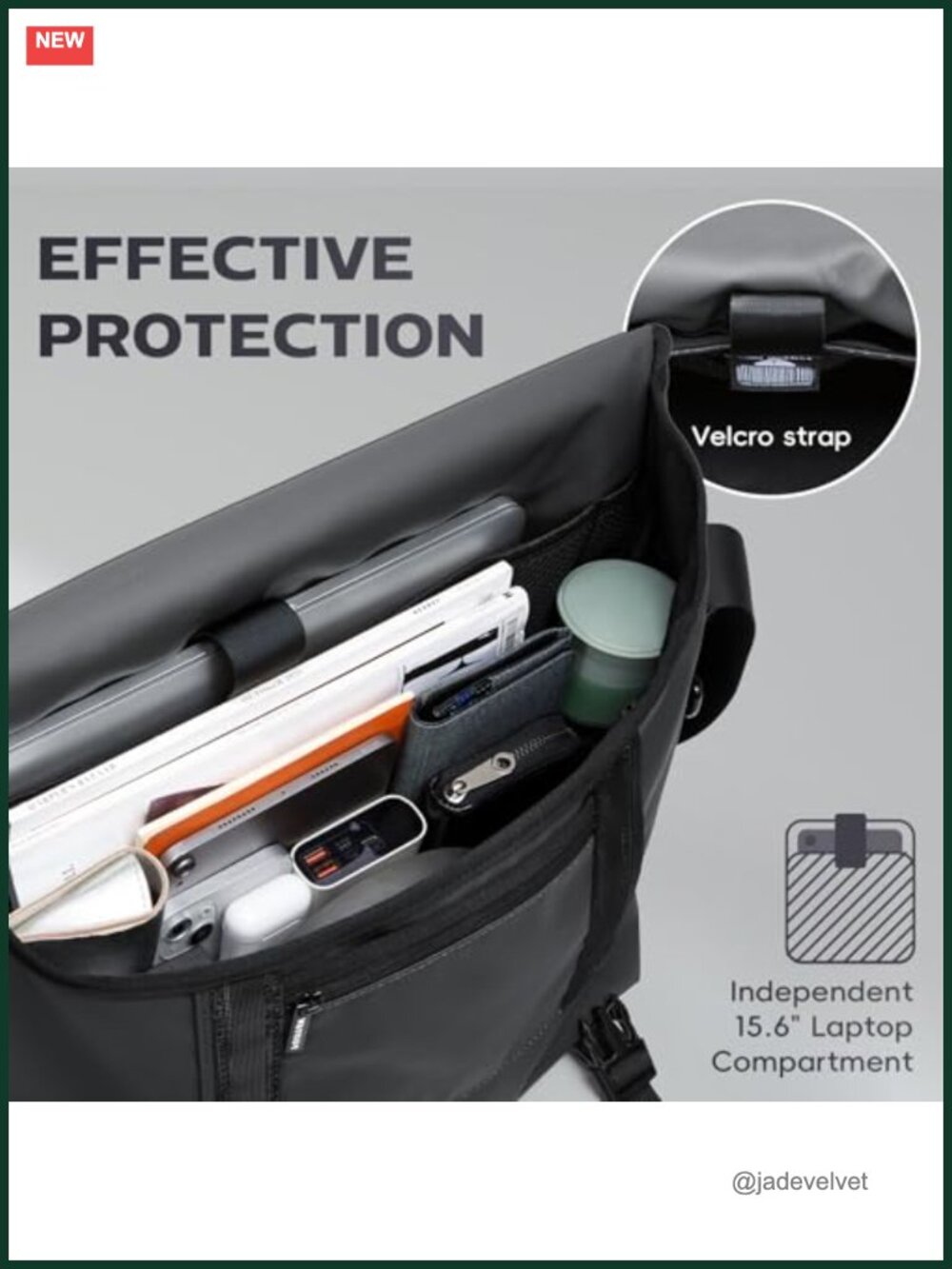 Large Messenger Bag Crossbody Laptop, Rubber Oxford Cloth, Waterproof - Picture 4 of 6